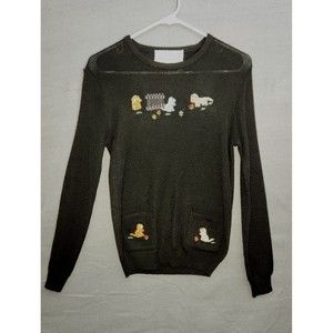 Vintage Cyn Les Womens Medium Black‎ Shirlee Designs Embroidered Sweater Dogs